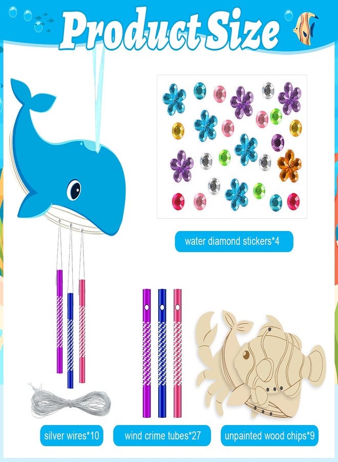 Sealmic Wooden Ocean Animals Wind Chime Kit Make Your Own Sea Animal Crafts Coloring DIY Wind Chime kit for Summer Activities Birthday Favor School Home Art Party Decorations 9 Pack - Image 3